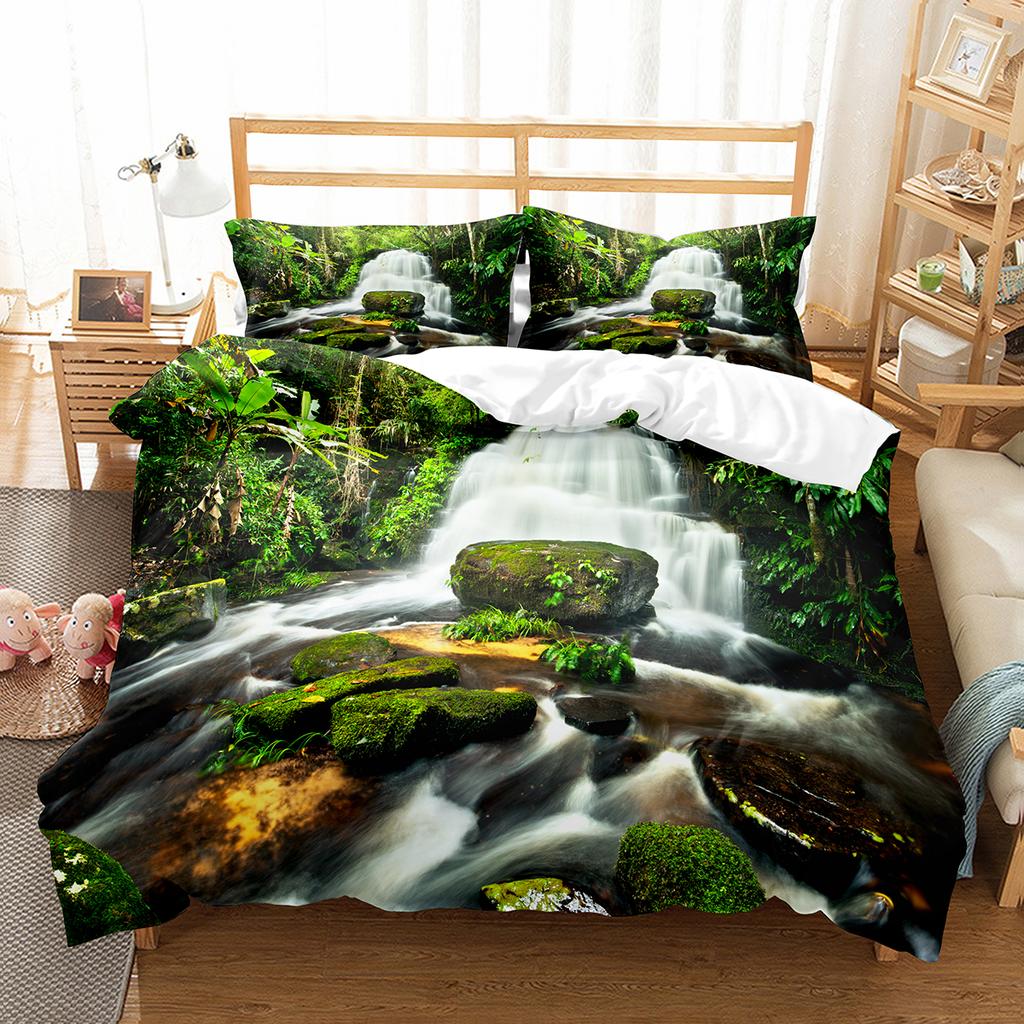 Green Jungle Theme King Queen Full Duvet Cover Forest Trees Bedding Set Natural Landscape Quilt Cover Polyester Comforter Cover