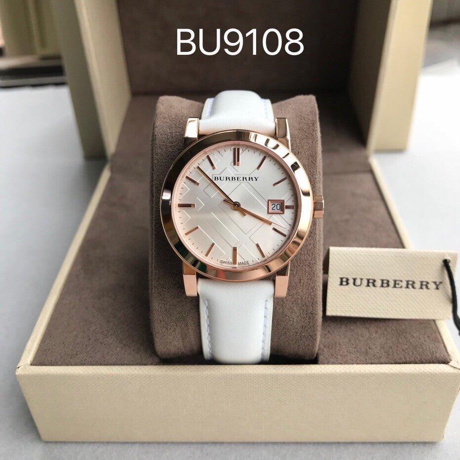 Burberry Женские часы City с белым циферблатом и белым кожаным ремешком BU9108