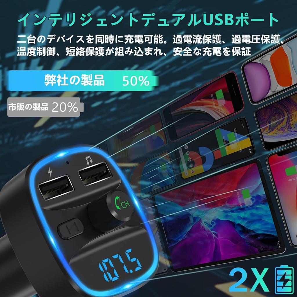 FM-трансмиттер 2024, Автомобильное зарядное устройство, Bluetooth, Быстрая зарядка USB, Поддержка Bluetooth/U-диска, 2 режима воспроизведения музыки