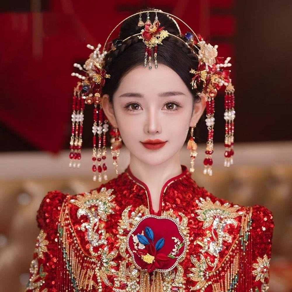 Китайский стиль невесты тиары кисточки свадебный ободок для волос изысканный головной убор невесты украшения для волос