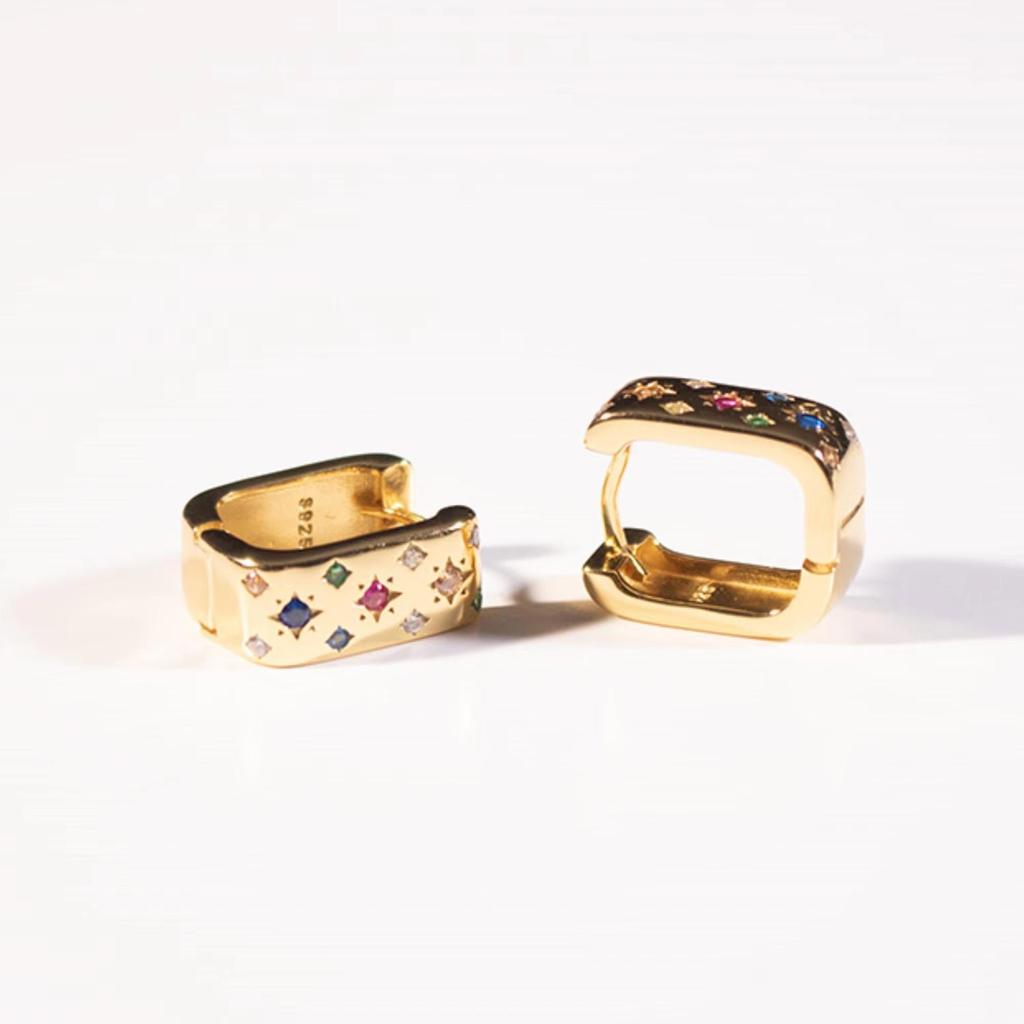 Серьги из стерлингового серебра 925 пробы с разноцветным цирконием, позолоченные 14 карат, индивидуальные серьги-кольца, модные ювелирные изделия