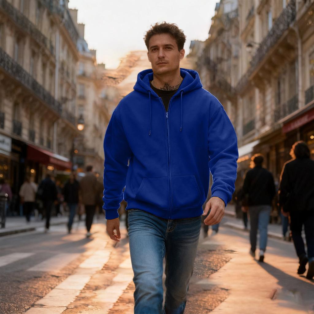 Men's Casual Sports Loose Full Zipper Hoodie Sweatshirt