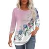 Женская мода повседневная плиссированная футболка с круглым вырезом и принтом с рукавом три четверти