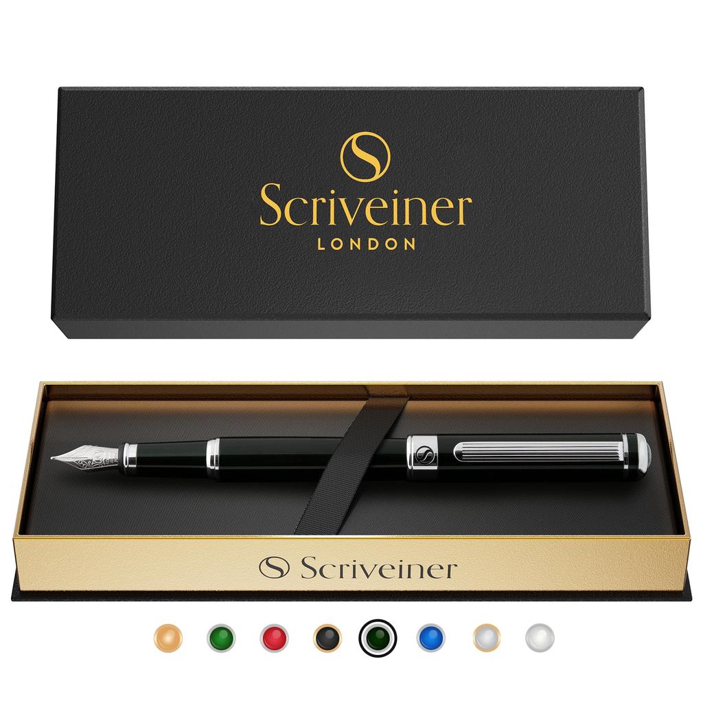 Scriveiner Black Green Fountain Pen Attractive luxury chrome Schmidt nib best pen gift set for men and perfect for offices Black Stunning Luxury Pen -