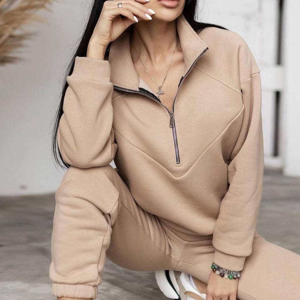 BITCED Весенне-осенняя модная повседневная толстовка из двух частей с длинными рукавами, однотонный флисовый костюм для отдыха на ногах