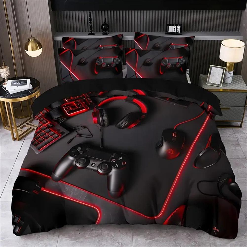 Gaming Bedding Duvet Cover Set Single, Kids Gamepad Gamer Soft Zipper Childrens Full Bed 2 Piece Quilt Covers and Pillowcases