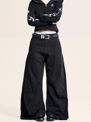 Yongfang Унисекс Черные Повседневные Брюки Широкие Штанины Деконструированный Дизайн