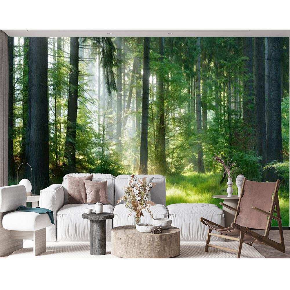 Лесные обои Мистическое зеленое дерево Дупло Лесной мурал Съемные Природные пейзажи Настенные муралы Гостиная Спальня Домашний декор