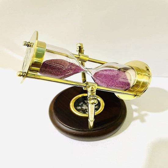 Песочные часы Песочные часы из латуни с компасом на деревянной основе Песочные часы с морским декором 12,7 см 2 минуты