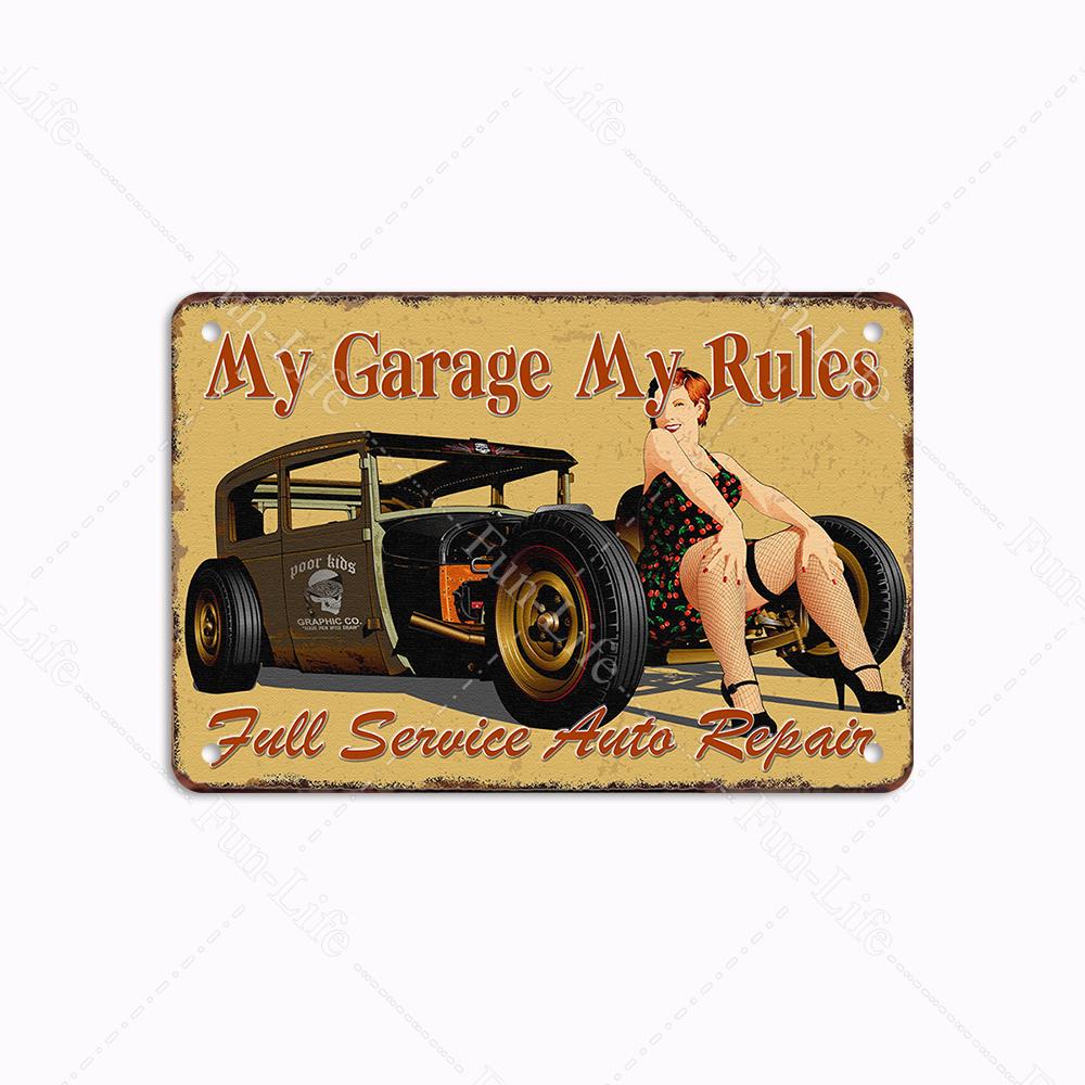 Гараж Классика Винтаж Красивая Девушка Металлическая Табличка Ретро Оловянная Вывеска Железная Живопись Бар Клуб Искусство Домашний Настенный Декор Плакат 20x30 см