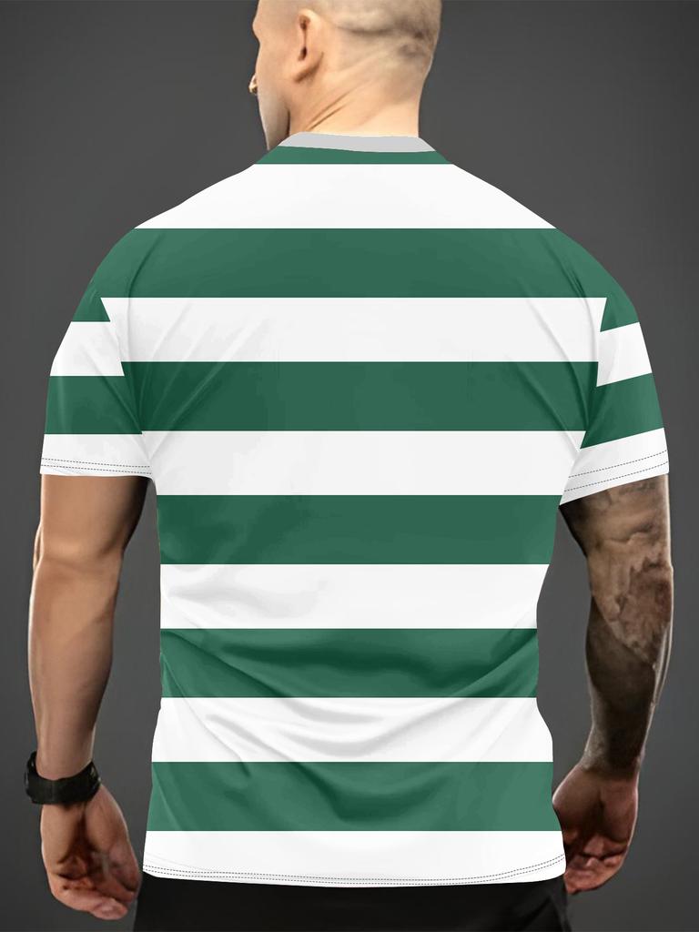 Men'S Striped Round Neck T-Shirt - Casual Fashion 3D Print Summer Top for Outdoor Activities, Running, Gym & Daily Wear, Comfortable Home Clothing,