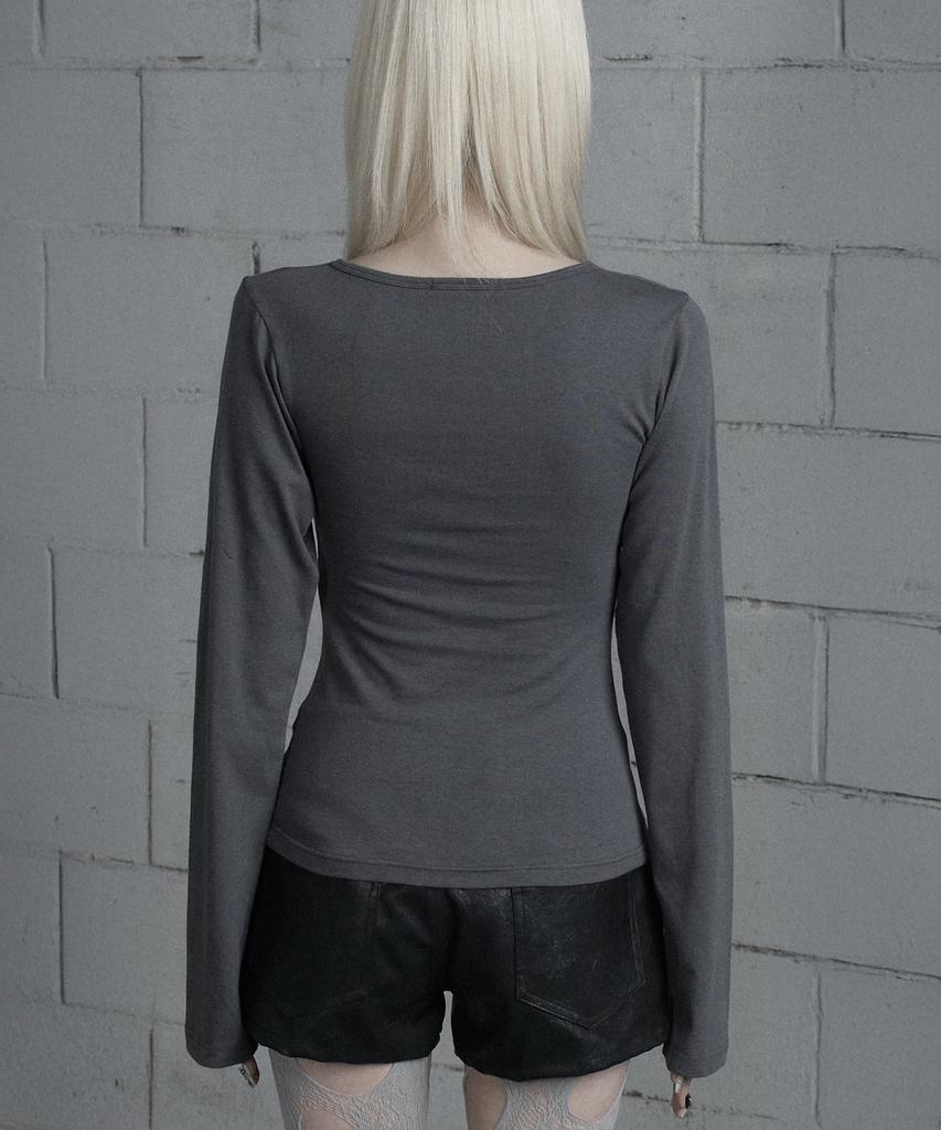 ETRE AU SOMMET Two-Line Button Long Sleeve (Dark Gray)