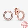 Классические серьги-кольца из стерлингового серебра 925 пробы с сердечком Halo, круглая корона и розовое золото, серьги-гвоздики с божьей коровкой, романтический женский подарок на день рождения