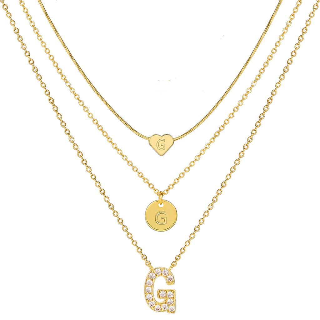 17KM 3 Pcs Plated Heart Initial Necklace Sets for Women Fashion Multilayer Letter Choker Necklaces Copper Metal Jewelry Gift