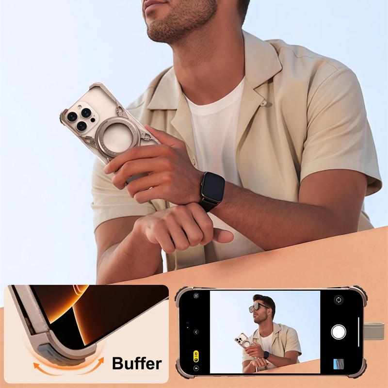 360 ° Magnetic Rotating Bracket Metal Phone Case For iPhone 16 Pro Max 16promax Magsafe Aluminum Alloy Frameless Shockproof Cover