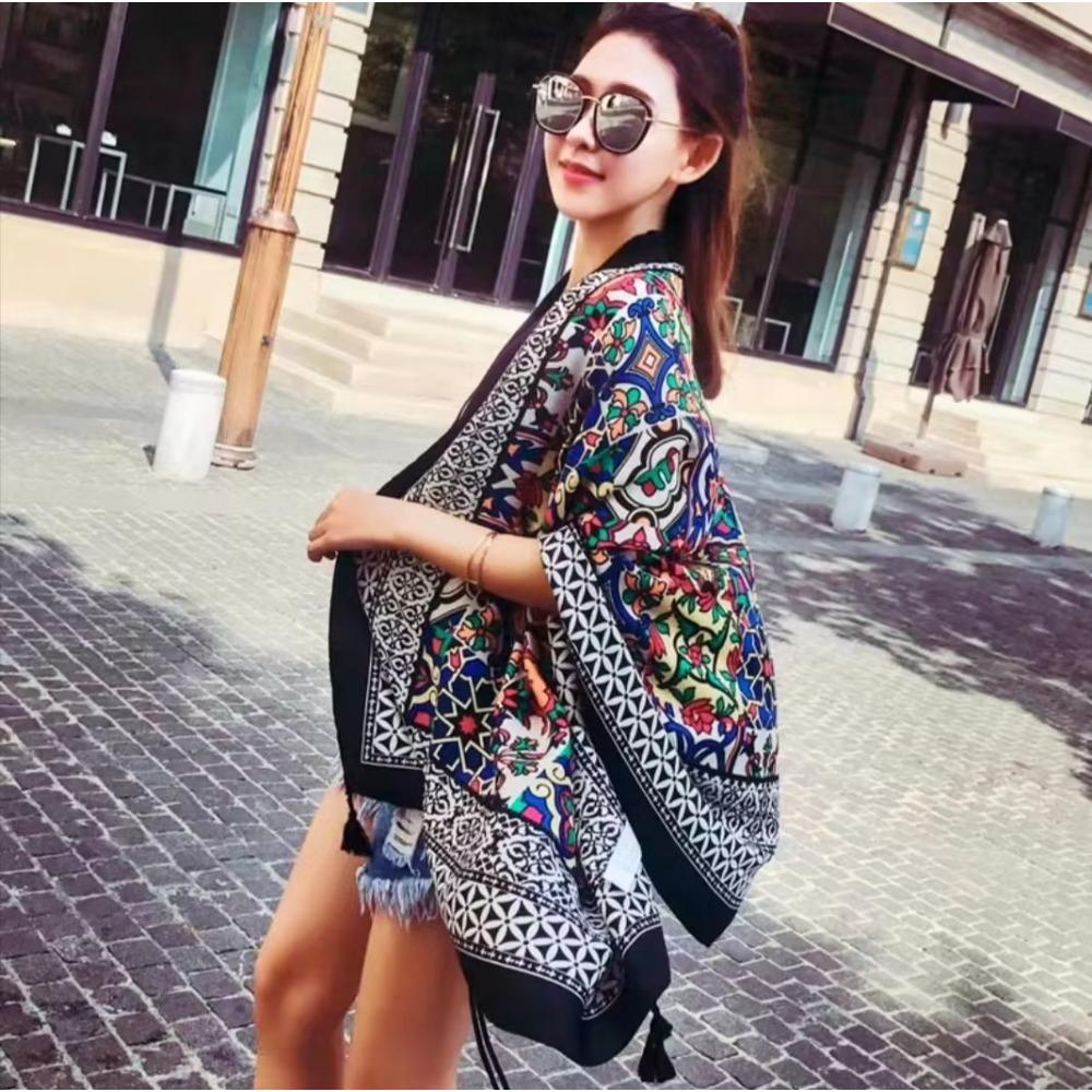 Соленое озеро Чака Туризм на Северо-Западе Этнический стиль Шарф Шелковый шарф Женский Летний Приморский Пляжный Платок Солнцезащитный Тонкий