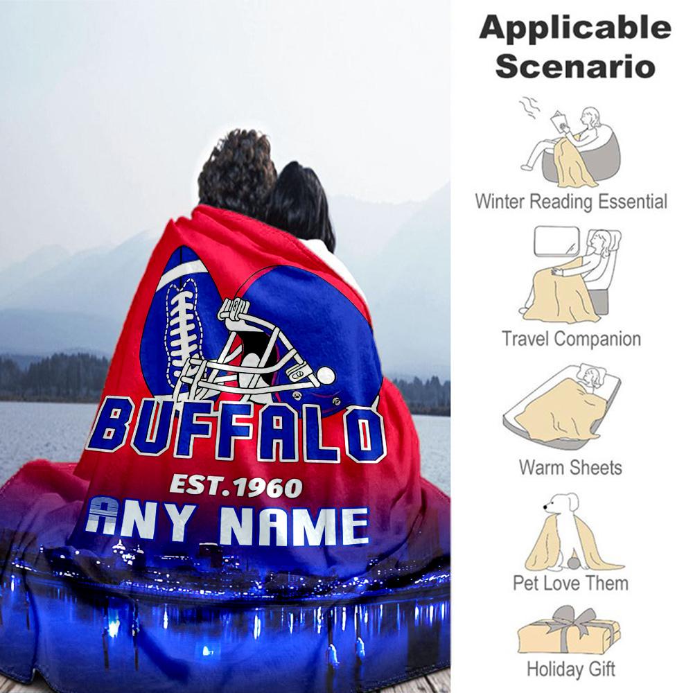 Buffalo Football Fans Customize Your Name Blanket Lightweight Customizable Blanket Ultra-Soft Throw For Home Decor Office Couch Nap