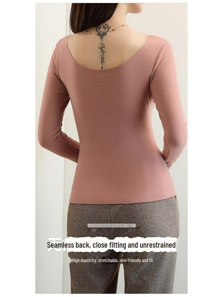 Женский двухсторонний термотоп из немецкого бархата: Бесшовная, утолщенная, самонагревающаяся, с подкладкой на груди, теплая рубашка с длинным рукавом для осени