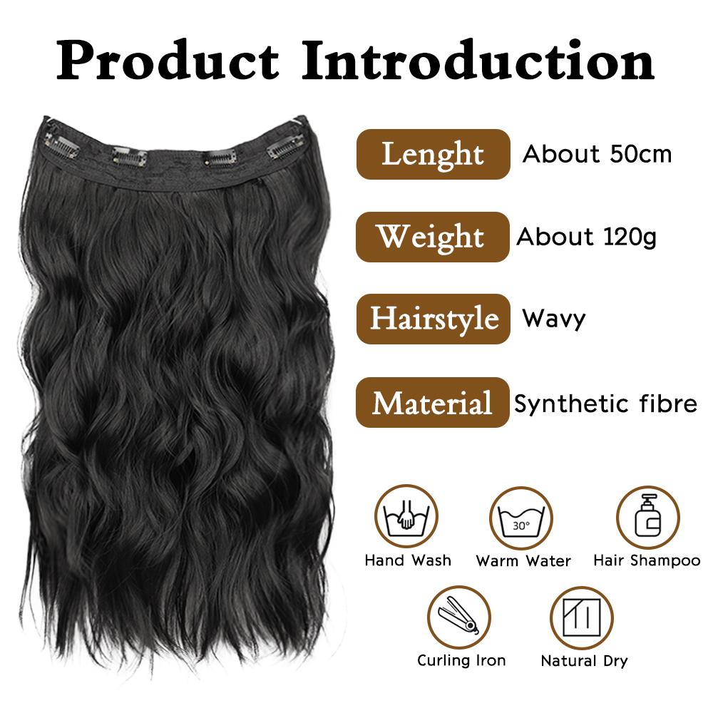 MERISIHAIR Synthetic Invisible Wire Hair Extension With 4 Clips Long Beach Wave Hairpiece Transparent Adjustable Headband