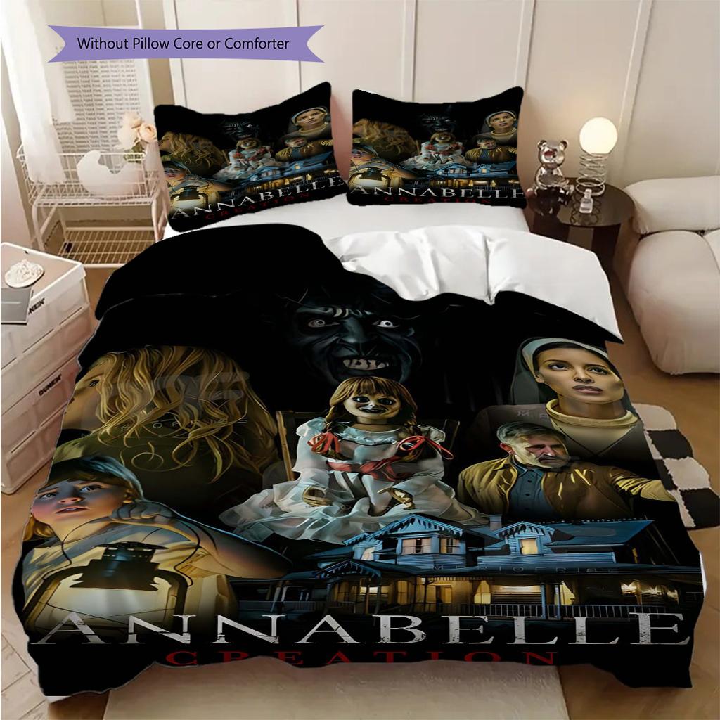 Dark Secrets Annabelle Creation Three-piece set (1 * duvet cover + 2 * pillowcase, without core) 2D Flat Bedding set Duvet cover and pillowcase