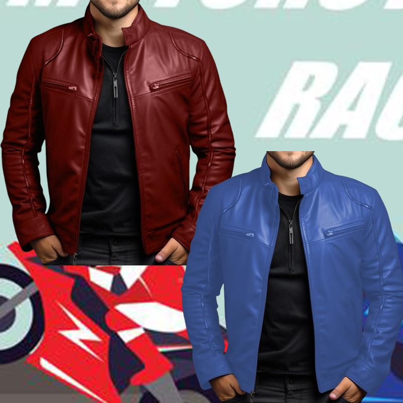 Мужская спортивная кожаная куртка, приталенная куртка с отворотом, куртка из искусственной кожи, осенняя новинка на молнии, ветрозащитное кожаное пальто для мотоциклистов, мужская одежда