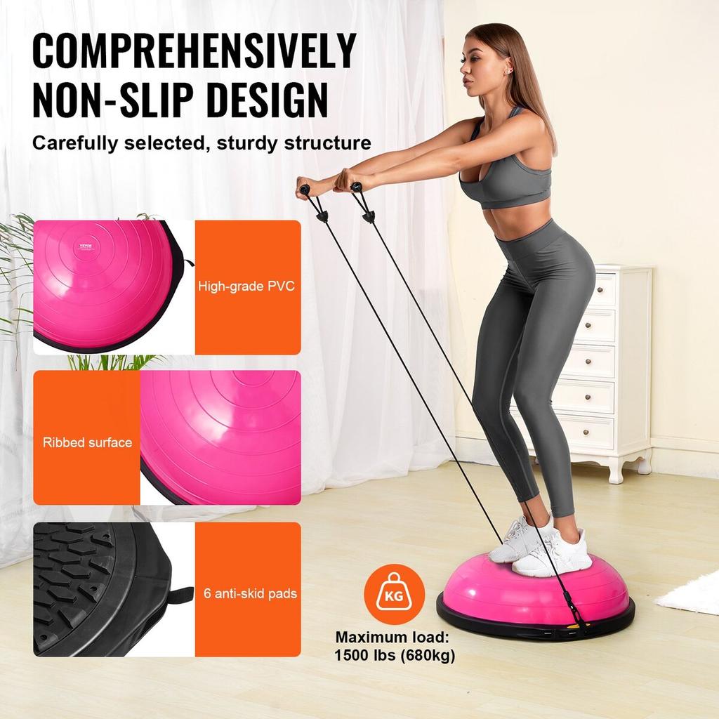 26" Half Exercise Ball Trainer Yoga Balance Stability Ball Resistance Band