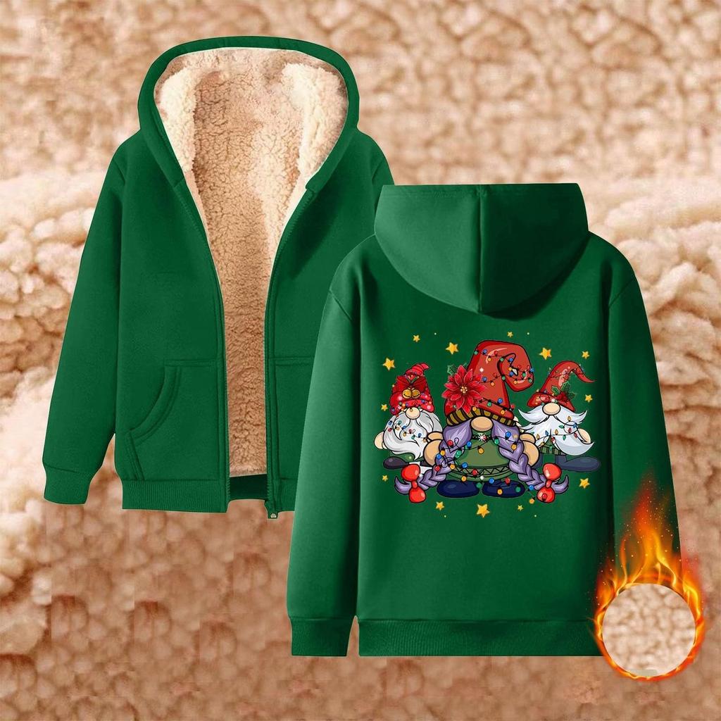 Женская плюшевая и толстая теплая свободная куртка-кардиган с капюшоном и принтом