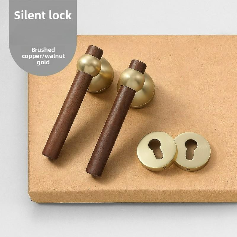 Middle Ancient Style Walnut Wood Interior Door Lock, Household Bedroom Silent/magnetic Universal Door Handle Lock