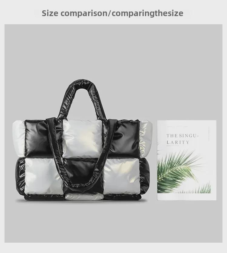 Женская легкая черно-белая клетчатая сумка-тоут – мягкая, пуховая сумка через плечо