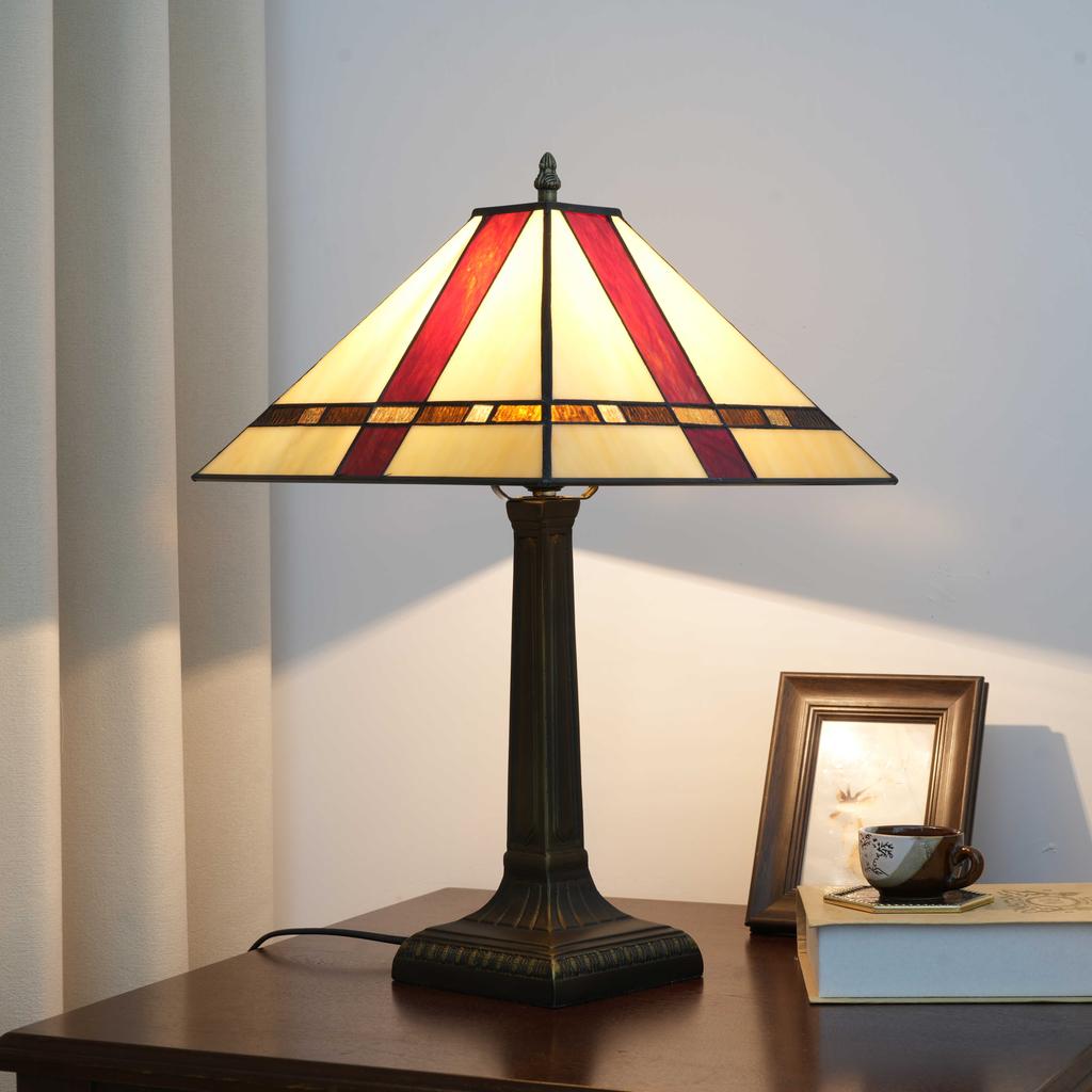 Retro Lamp Stained Glass Table Lamp Amber Brown Mission Style Desk Lamp Decor for Bedrooms Living Room Study Home Office