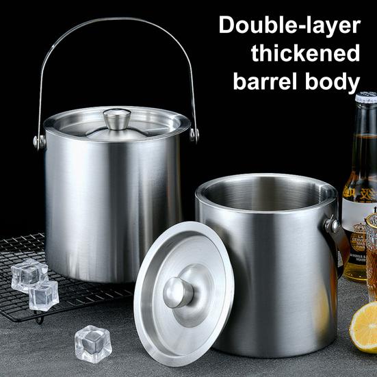 Ведро для льда из нержавеющей стали, портативное, двухслойное, с изоляцией, с ручкой, можно использовать в морозильной камере, охладитель для напитков