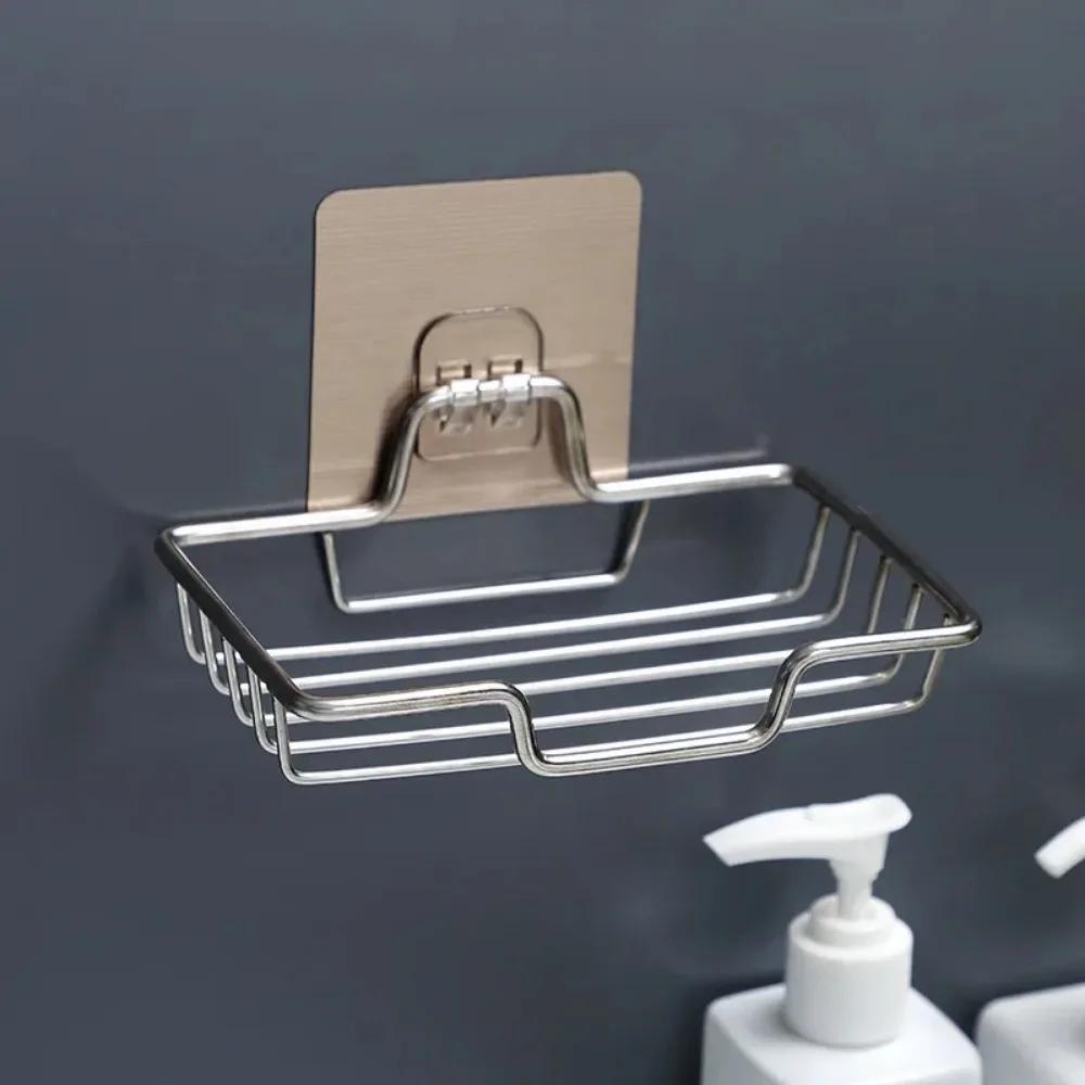 Wall Mounted Soap Holder Stainless Steel Soap Sponge Dish Bathroom Accessories Soap Dishes Self Adhesive