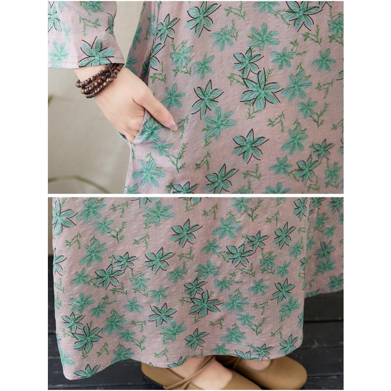 Dimanaf New 2025 Women Plus Size Spring Basic Long Dress Long Sleeve Loose Casual Floral Vintage Maxi Oversize