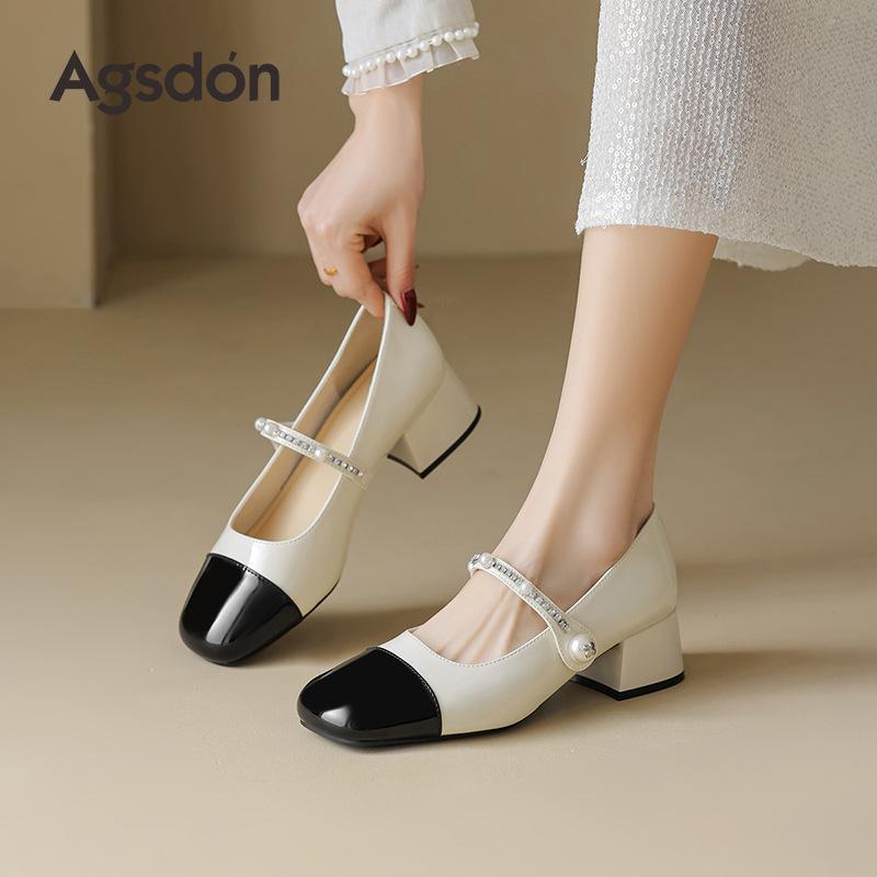 Augustine thick heel Mary Jane shoes women's 2025 new spring shallow mouth single shoes French with skirt jk small leather shoes