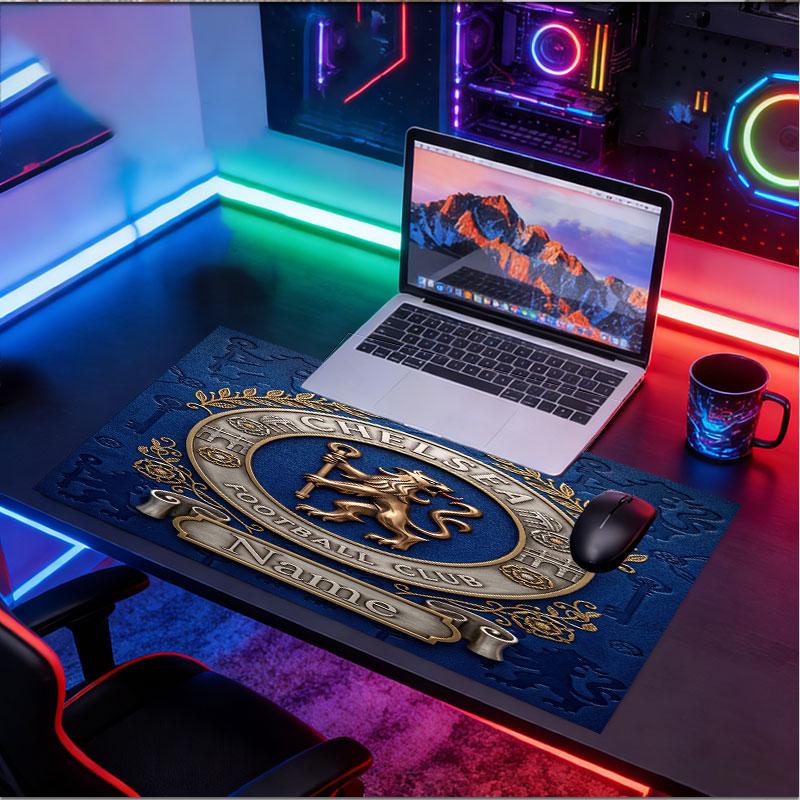 Custom Name Personalized Chelsea Football Club Pattern Mousepad, Laptop PC Desk Mat, Decorative Desk Mat for Home Keyboard Pad Gift