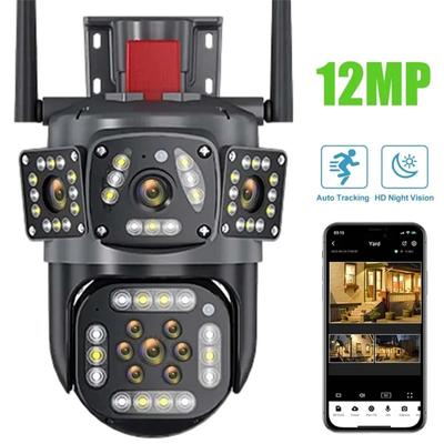 2024 Новая европейская камера PTZ 12MP WiFi 6K с двумя объективами, беспроводная защита с тремя экранами, обнаружение движения, наружное IP-видеонаблюдение, защита дома