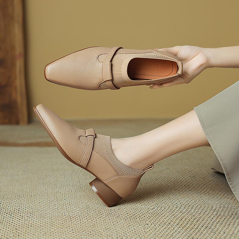Мода 2025 Новая мода Классическая Весенняя Женская Обувь Натуральная Кожа Квадратный Носок Массивный Средний Каблук Обувь Женские Лаконичные Туфли-Лодочки Роскошная Обувь