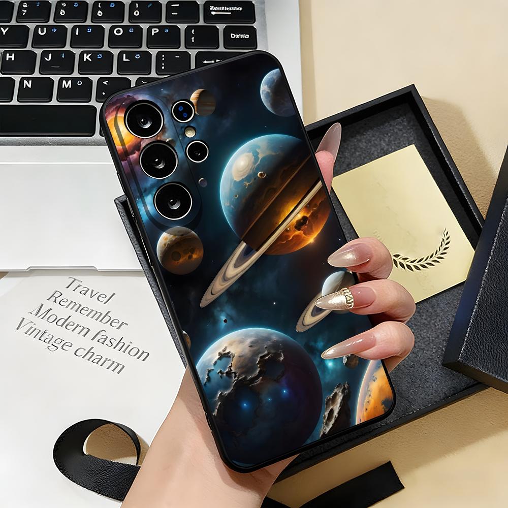 Чехол для телефона 'Космическая планета' для Samsung S26 S25 S24 FE S23 S22 S21 Plus S20 Ultra Note20Ultra Черный Мягкий корпус