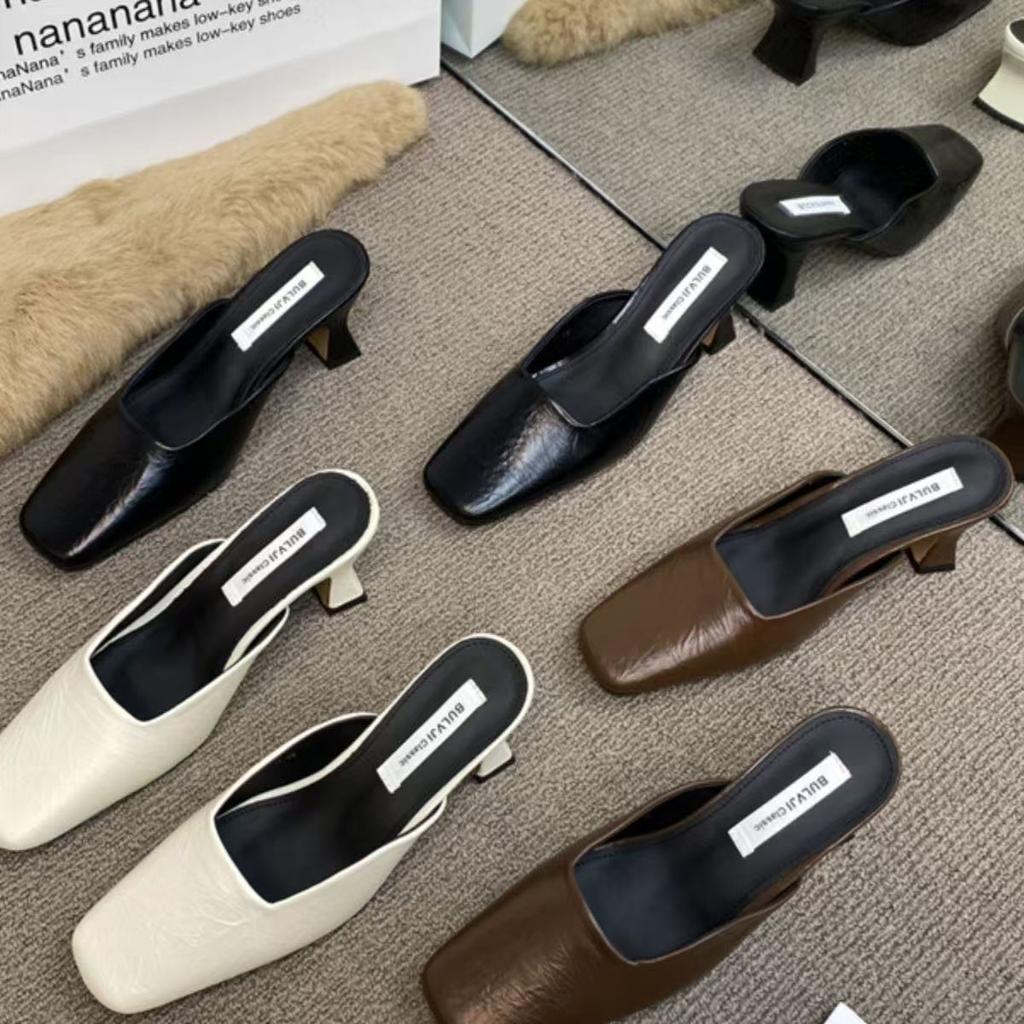 French Fairy Temperament Women's Thick Heel Sandals Spring and Summer Wear New 2025 Half Slippers Muller High Heel