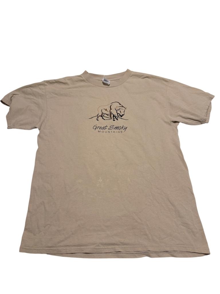 Great Smoky Mountains Men’s XL Tan Graphic T-Shirt Y2K Travel Souvenir Vintage