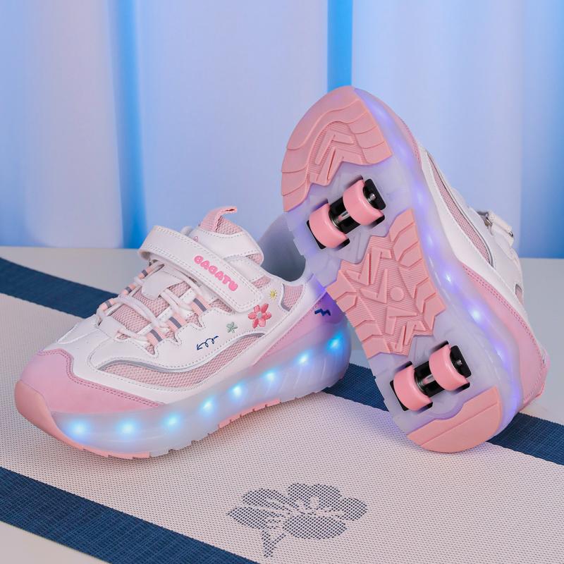 Детские четырехколесные съемные плоские спортивные туфли перезаряжаемые светодиодные светящиеся спортивные туфли четырехколесные роликовые коньки