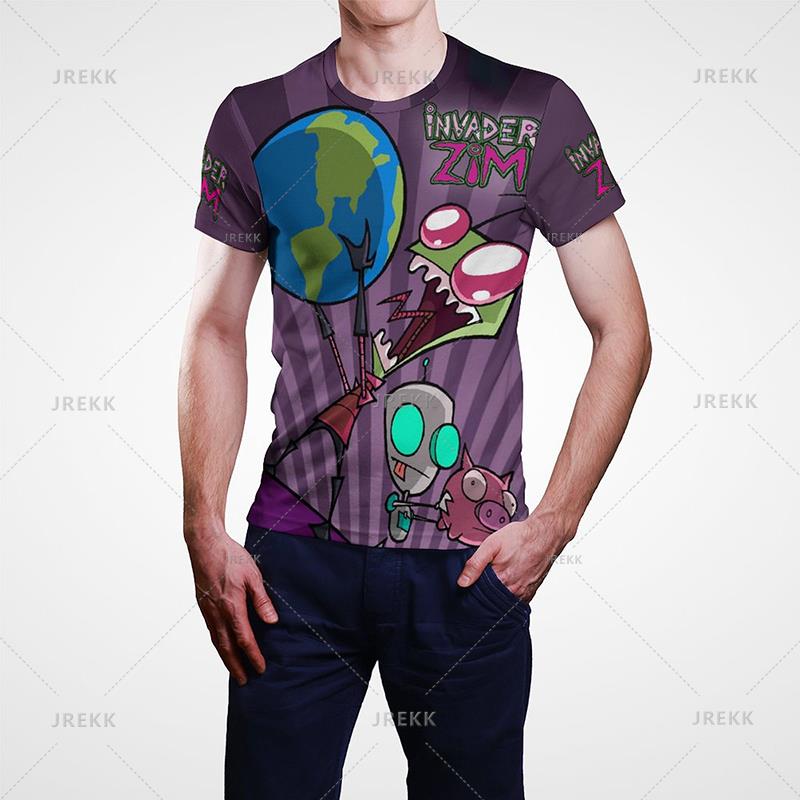 Футболка с рисунком аниме «Захватчик Зим», мужская летняя футболка с коротким рукавом, крутая футболка с 3D принтом, забавные мембранные топы, футболка, одежда