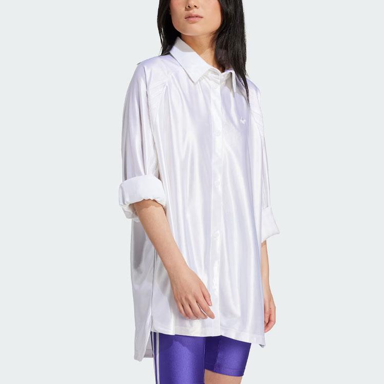 Adidas Originals Oversized Satin Sports Shirt Women Tops White IS4591