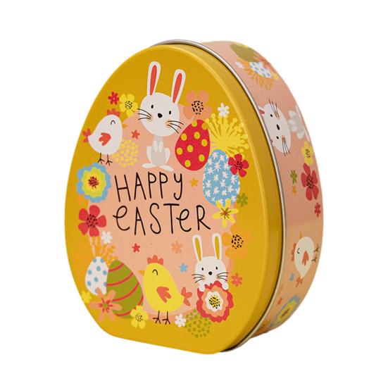 Счастливая Пасхальная Коробка Для Угощения Плоское Яйцо Форма Коробка Конфет Мультяшный Кролик Узор Портативная Железная Художественная Коробка Для Печенья Коробка Для Детей Подарочная Коробка Пасхальные Вечерние Сувениры