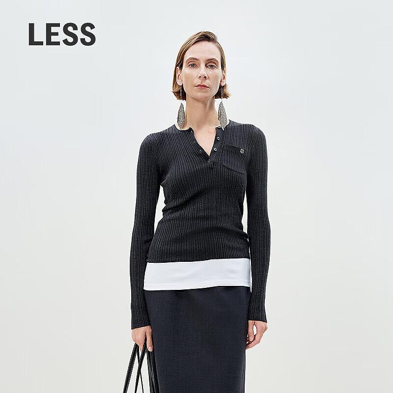 LESS 2025 Spring Slim Fit 100% Wool Round Neck Pullover Sweater