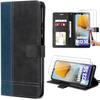 Flip Case with 2 Tempered Glasses for Samsung M23 5G - Black-Navy Blue Leather Effect