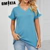 Women's Fashion Casual Solid Color Print Short Sleeve V Neck Blouses & Shirts