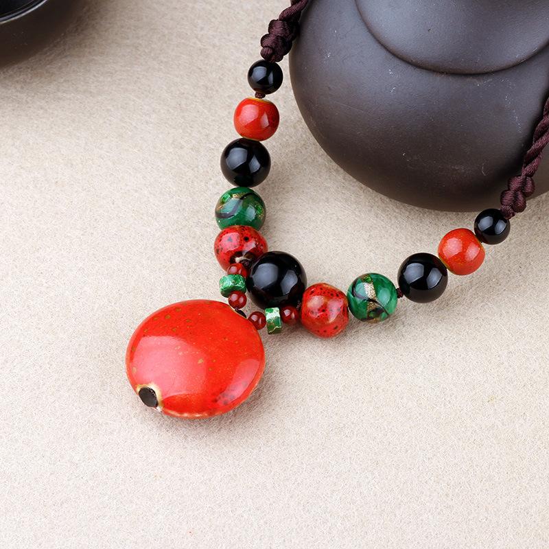GemChic женское новое этническое керамическое ожерелье с подвеской из бисера и бусинами, винтажная регулируемая цепочка, подарок на день рождения, Рождество