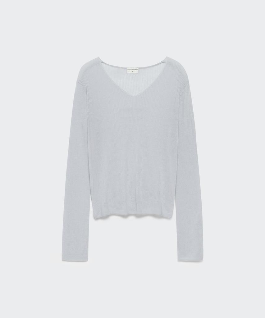 MUSINSA STANDARD WOMAN Women'S Linen Blend Ribbed V-Neck Sheer Knit [Melange Light Grey]