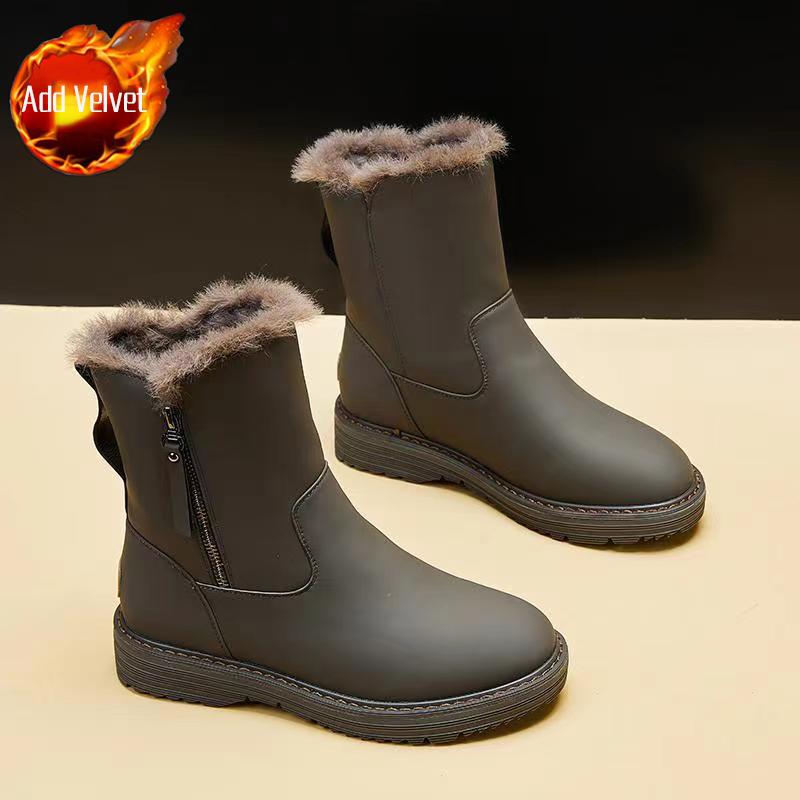 Модная водонепроницаемая обувь на платформе с круглым носком, зимняя женская обувь, кожаные женские сноубутсы на молнии по акции, модный тренд 2025, рабочие ботильоны